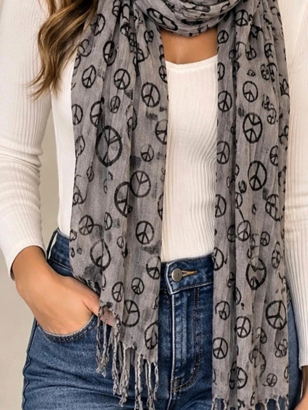 Gray & Black Peace Sign Scarf